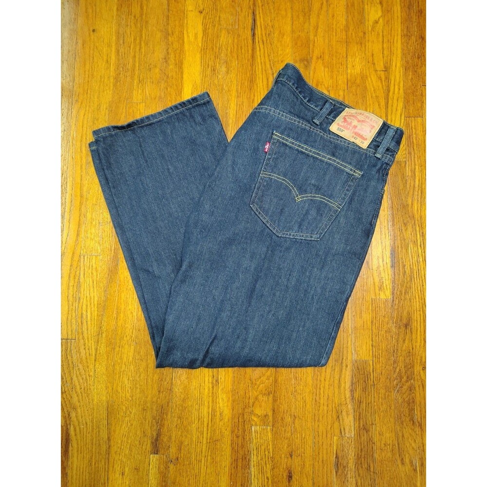 Men's LEVI'S 559 Size 42 x 30 Dark Wash Whiskered Relaxed Fit 100% Cotton Jeans